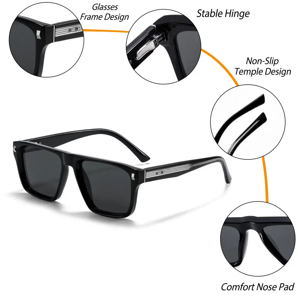 CATERSIDE New Retro Men's Sunglasses Square Frame Fashionable Sun Glasses Women's Outdoor Travel Beach Summer Glasses UV400