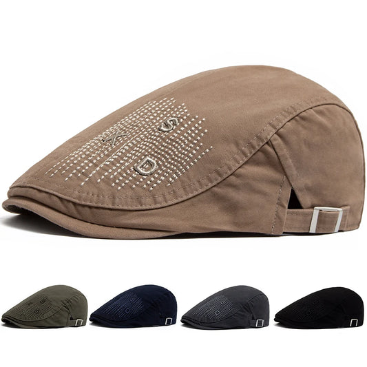 Men Beret Fashion Embroidery Flat Cap Summer Outdoor Sport Visor For Male Solid Color Vintage Cotton Casual Berets Adjustable