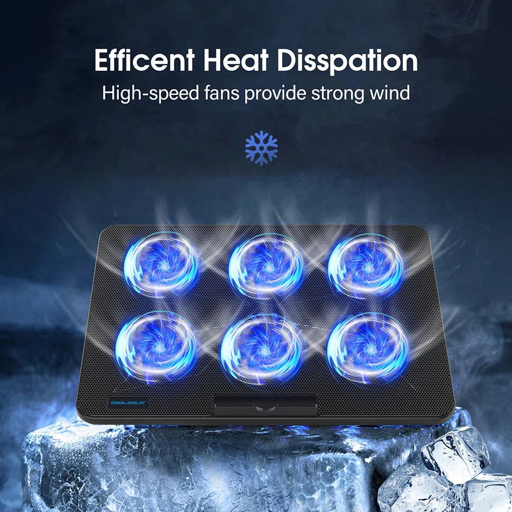 15.6-17.3inch Laptop Cooling Pad, 6 Quiet Fans, 7 Height Wind Speed Phone holder