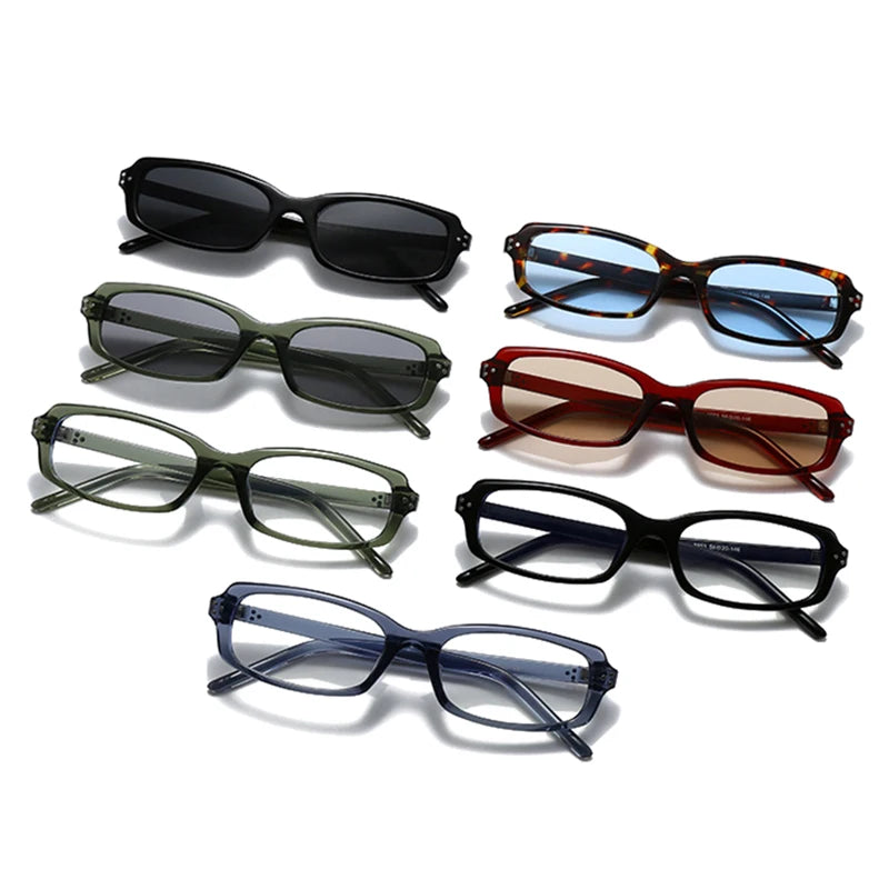 JNPCXI New Fashion Small Rectangle Sunglasses Women Shades Vintage Rivets Men Clear Lens Frame UV400
