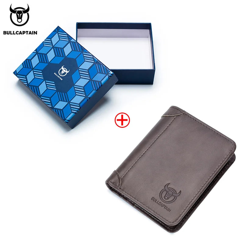 BULLCAPTAIN 2021 New Genuine Leather Man Wallet Small Mini Card Holder Male Purse Pocket RFID Wallet Coin High Quality