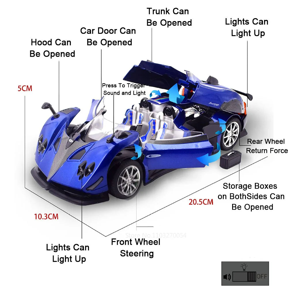 1:24 PAGANI ZONTA HP Huayra Alloy Miniature Car Toy Diecast Model with Sound Light Pull Back Front Wheel Steering Boy Adult Gift