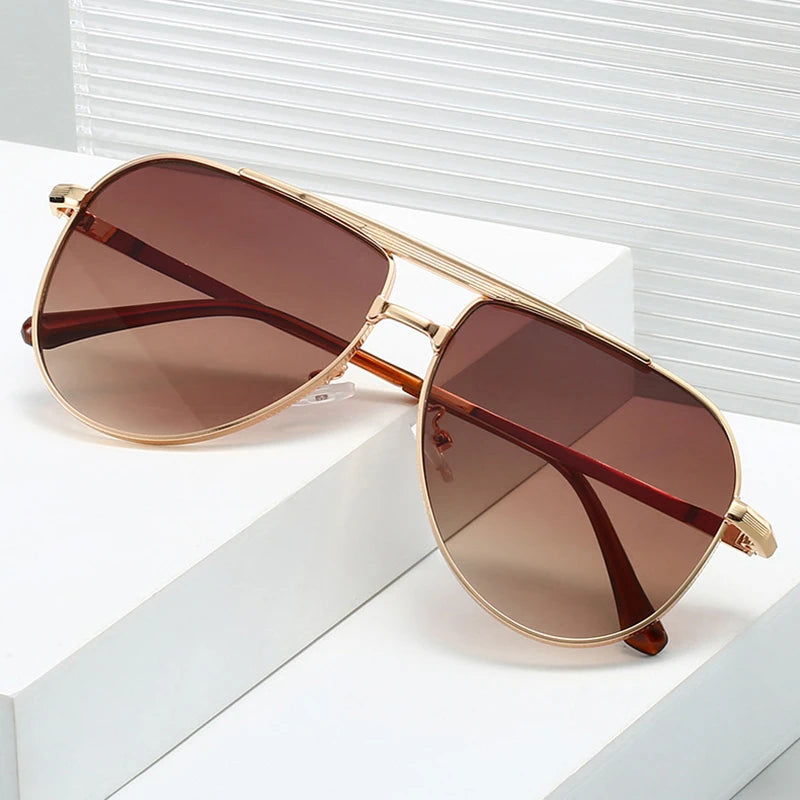 JNPCXI New Retro Metal Double Bridges Pilot Women Sunglasses Fashion Quality Gradient Men Shades UV400 Sun Glasses