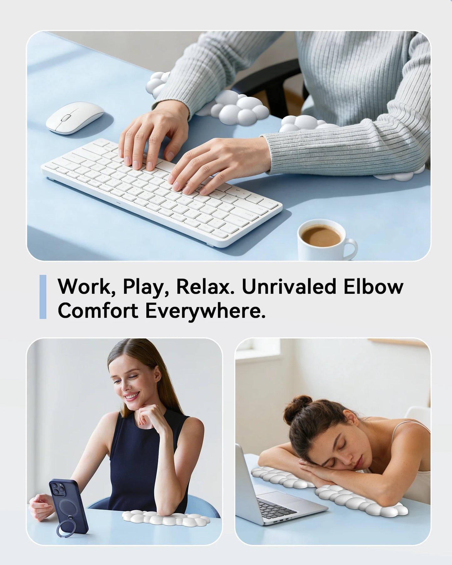 Memory Foam Wrist Pads Wrist Support for Keyboard , Mouse, Laptop , Desk Edge Arm Rest Cloud Wrist Rest Elbow Pad for Desk