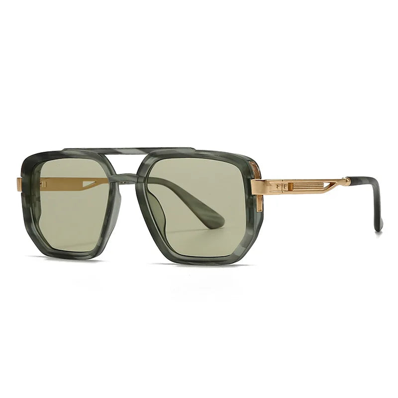 JNPCXI Fashion Double Bridges Square Sunglasses Women Retro Ins Popular Rivets Green Black Men Punk Sun Glasses Shades UV400