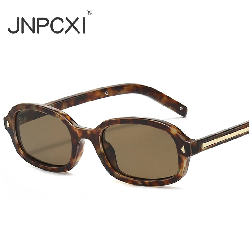 JNPCXI New Small Square Sunglasses Women Retro Leopard Tea Brand Designer Shades UV400 Men Rivets Punk Sun Glasses
