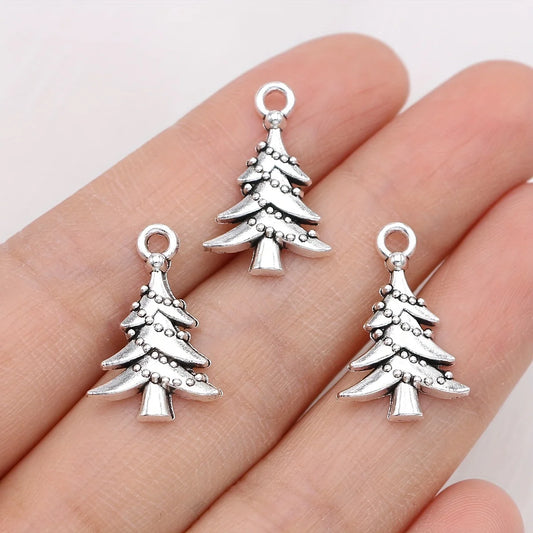 15pcs Silver Plated Christmas Tree Charms Pendants For Jewelry Making DIY Handmade Necklace Earrings Key Chain Accessories
