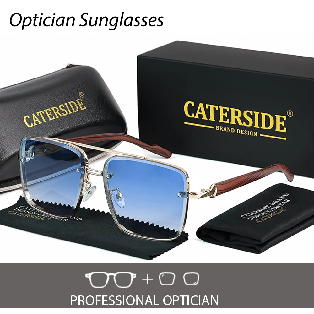 CATERSIDE New Retro Pilot Men's Prescription Sunglasses High Quality Metal Large Frame Women's Fashion Optical Sunglasses UV400