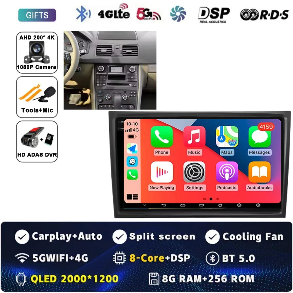 10Inch For VOLVO XC90 2004-2014 12+256GB Android 15 4G Touch Screen Car Radio Multimedia Video Player GPS Navigation Carplay DSP
