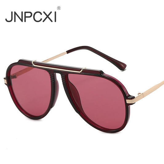 JNPCXI New Retro Oversized Big Frame Women Sunglasses Gradient Tea Color Oval Pilot Shades UV400 Cool Men Vacation Sun Glasses
