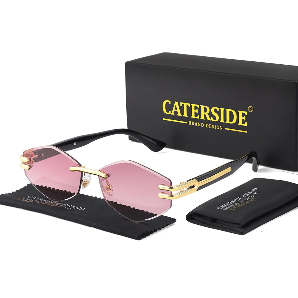CATERSIDE Retro Men's Frameless Sunglasses Polygonal Luxury Gradient Sun Glasses Women Outdoor Travel Beach Summer Glasses UV400