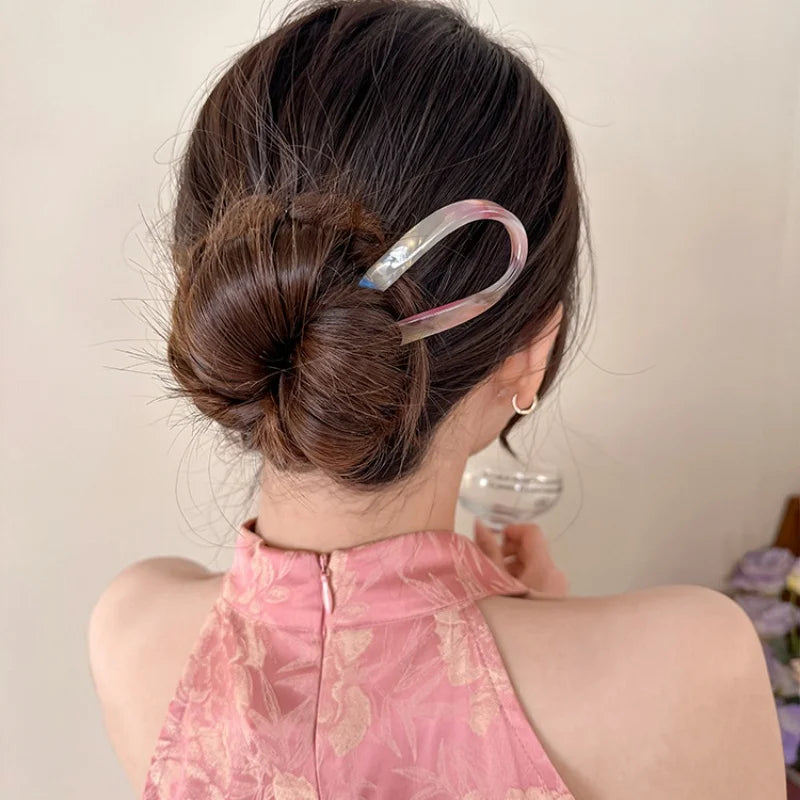 Retro U-shaped Acetate Hairclip for Women Elegant Temperament Ponytail Hairpin Fashion Girls Hair Accessories