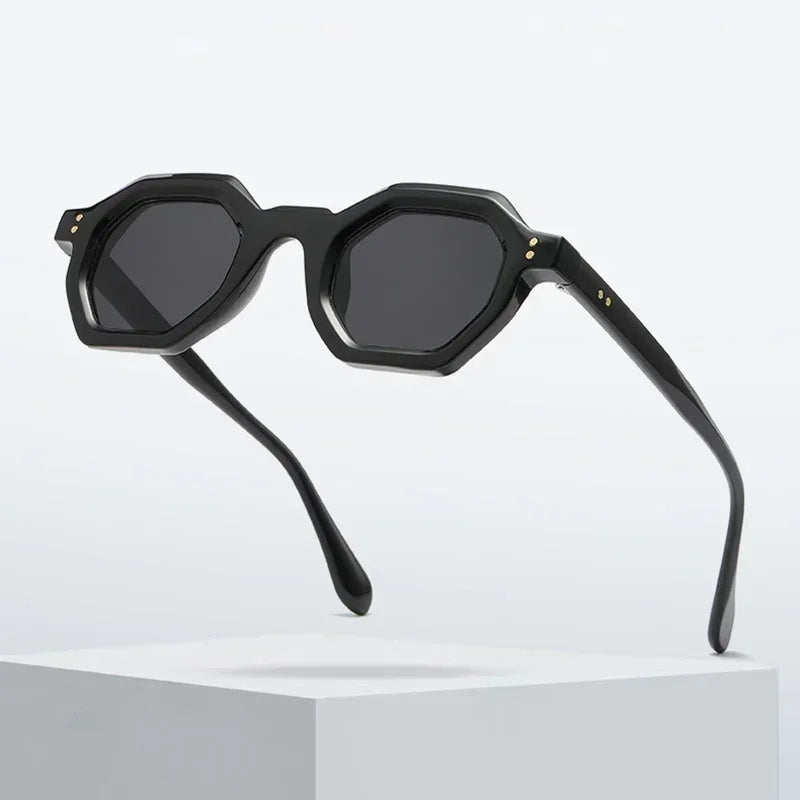 JNPCXI Retro Amber Polygon Small Square Women Sunglasses Retro Rivets Men Shades Fashion Trending Outdoor Sports Sun Glasses