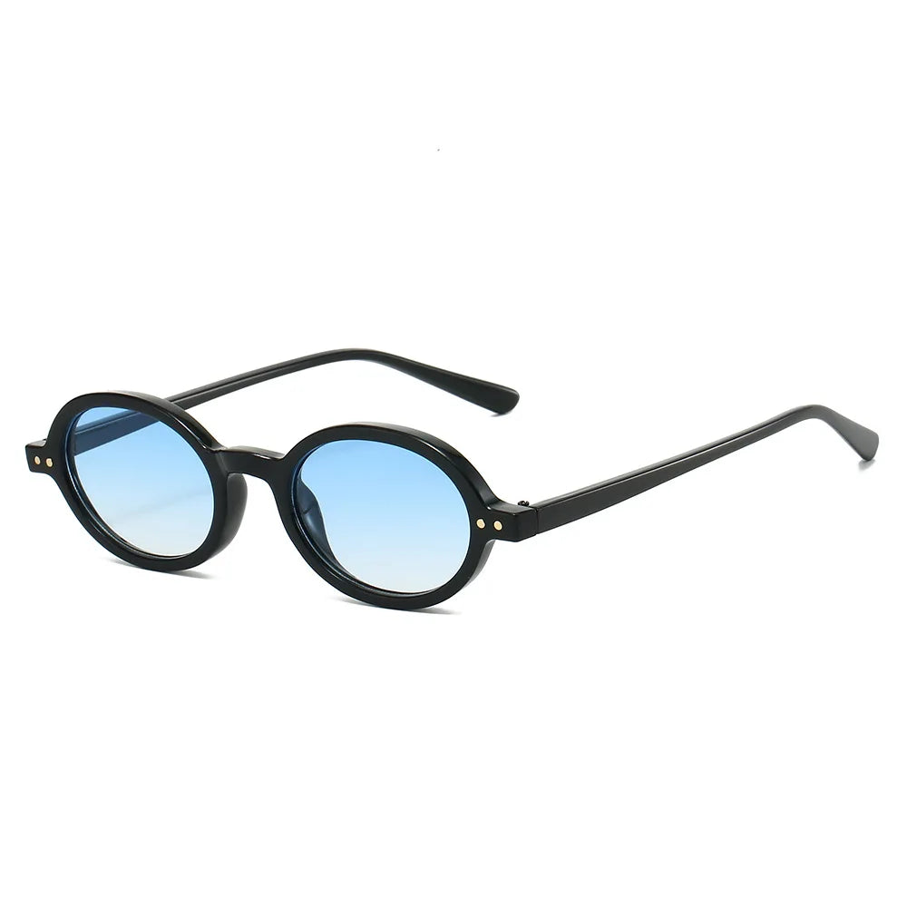 JNPCXI New Fashion Small Oval Sunglasses Women Vintage Rivets Punk Orange Tea Shades UV400 Men Sun Glasses