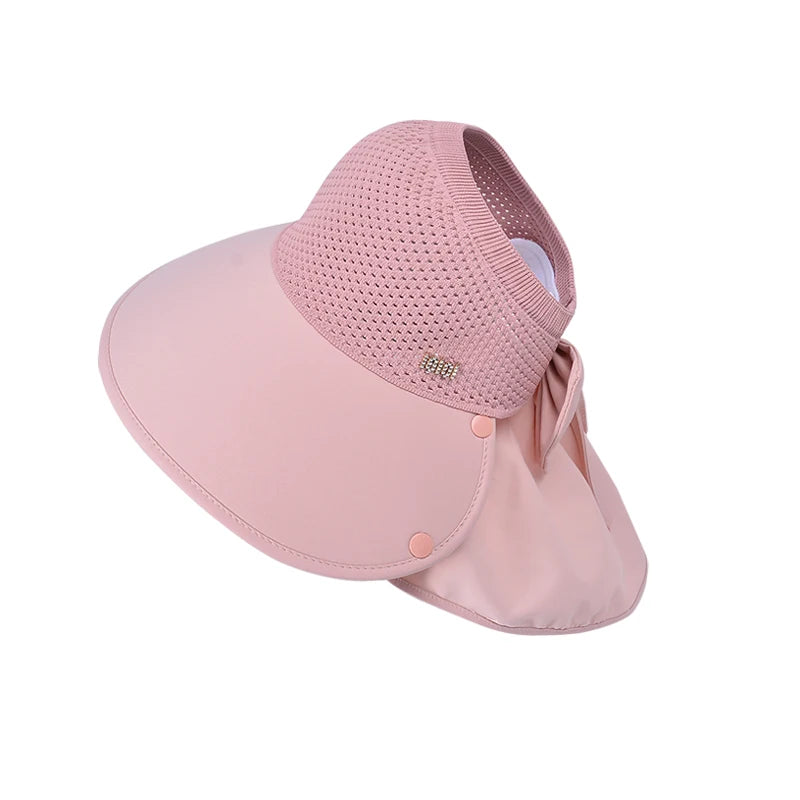 8487Summer large brimmed sun hat women's outdoor outing sun hat removable shawl neck protector empty fisherman hat
