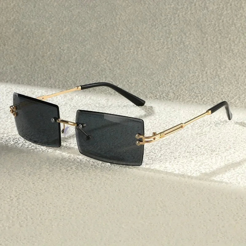2PCS Square Avant-Garde Stylish Small Frame Sun Glasses Female Gradient Color Frameless Super Cool Net Red Sunglasses