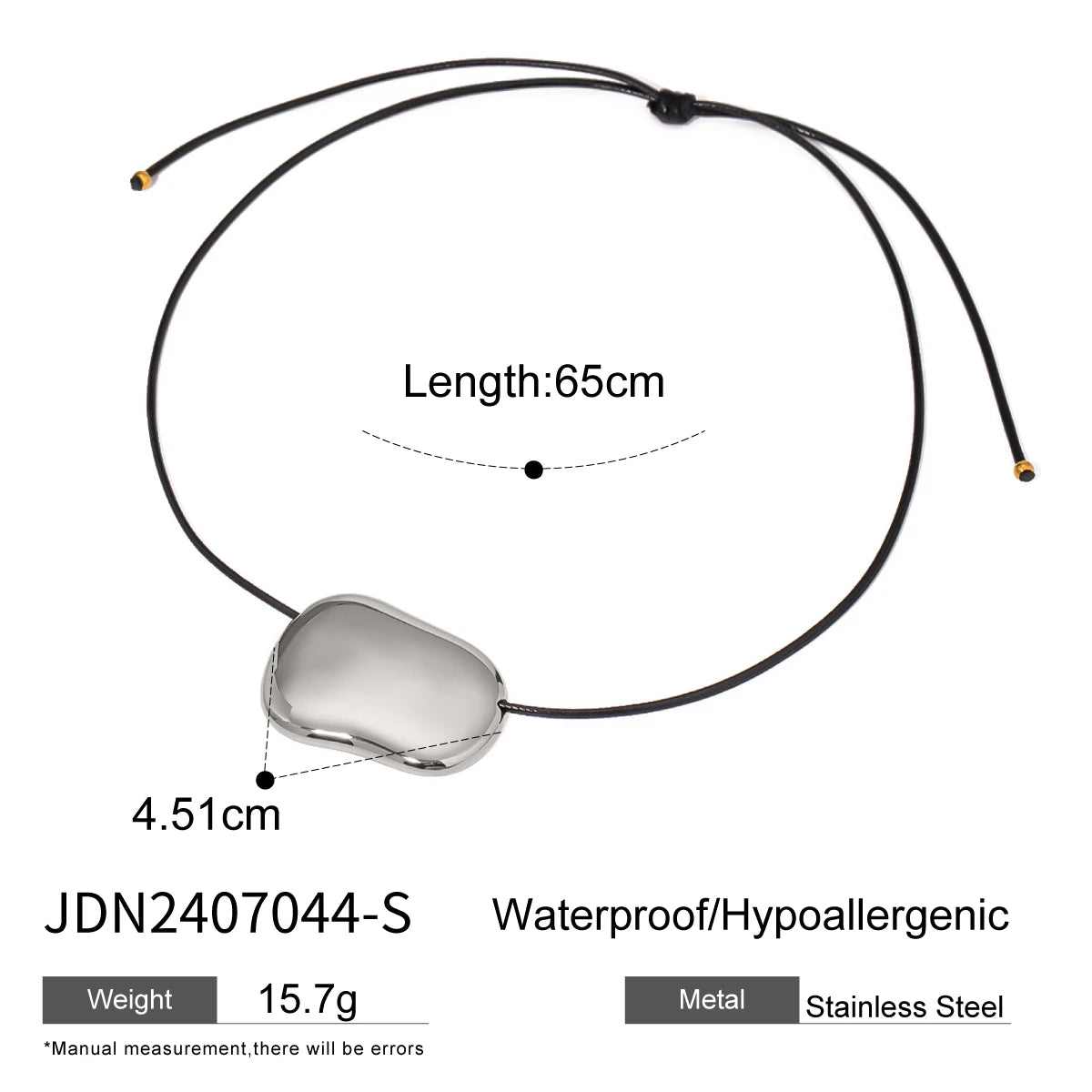 Uworld Minimalist Lrregular Large Glossy Pendant Black Wax Rope Necklace 316l Stainless Steel for Men Women Waterproof подвеска