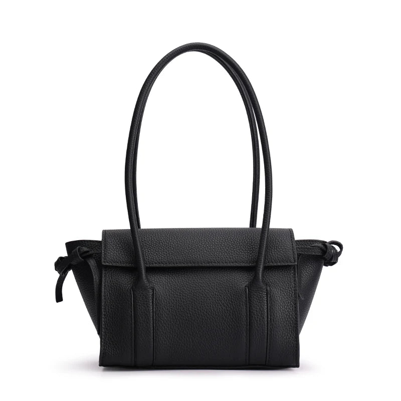 Women's Long-Handled Genuine Cowhide Leather Tote Bag Luxury Designer Pebbled Leather Drawstring Side Crossbody Shoulder Bag