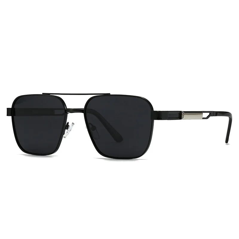 JNPCXI Fashion Double Bridges Square Sunglasses Women Retro Rivets Polarized Men Punk Sun Glasses Shades UV400