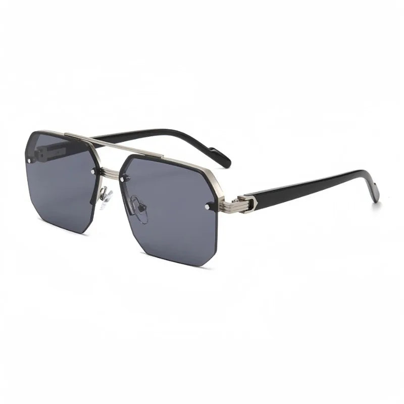 Trendy Aviator Sunglasses for Mens Womens Retro Double Bridge Metal Driving UV400 Outdoor Eyewear Semi-Rimless