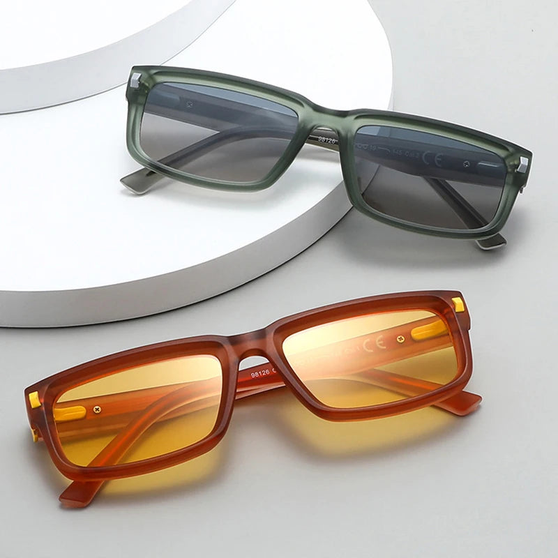 JNPCXI New Small Rectangle Women Luxury Sunglasses Fashion Orange Gradient Shades UV400 Retro Rivets Men Sun Glasses