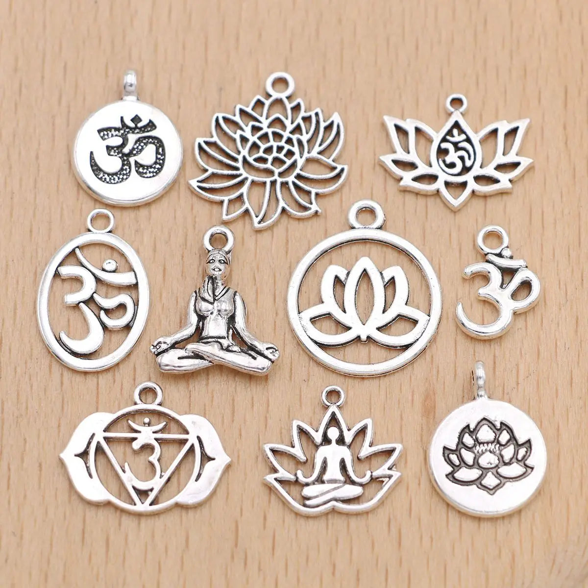 10PCS Silver Plated Yoga Charms Pendant for Jewelry Making Necklace Earrings Bracelet DIY Findings Craft Mix