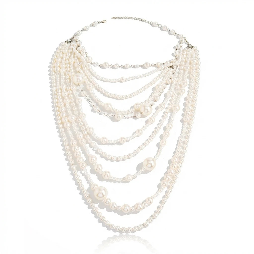 Luxury Layered Imitation Pearl Body Chain Necklace for Women Long Handmade Beaded Wedding Party Jewelry Accessories