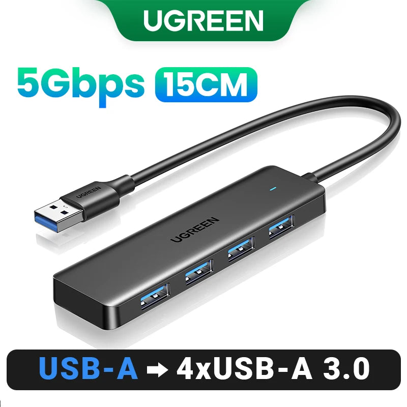 USB3.0 HUB 4 Ports USB-A Splitter Slim USB Expander Mouse Keyboard Flash Drive
