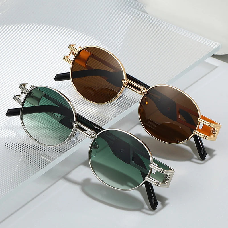 JNPCXI New Metal Steampunk Brand Sunglasses Women Luxury Metal Round Punk Fashion Men Sun Glasses Trend Designer Eyewear UV400