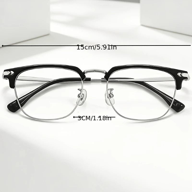 Classic Business Half Frame Glasses for Men with Rugged and Handsome Technology, Anti Blue Light Business Eyebrow