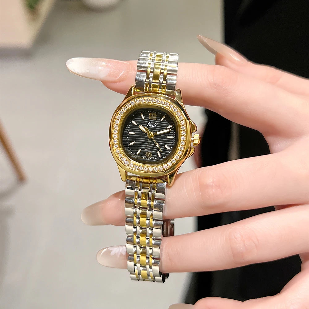 GEDI Diamond Watch Fashion Women Watches Luxury Elegant Waterproof Stainless Steel Quartz Ladies Wristwatch Gifts