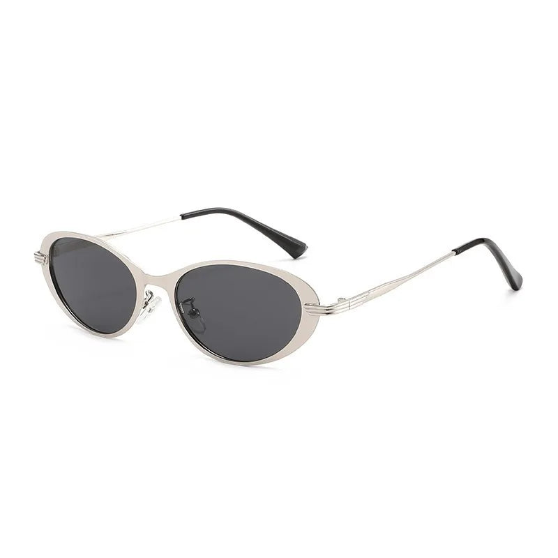 JNPCXI New Small Oval Metal Sunglasses for Men Women Fashion Candy Color Punk Sun Glasses Clear Lens Frame UV400
