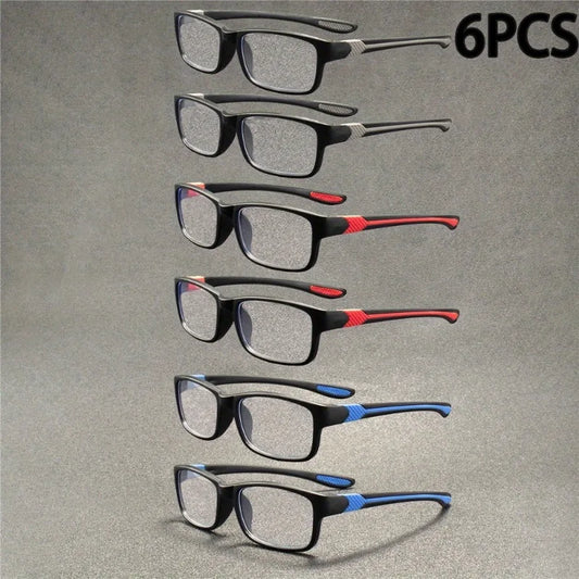6 Pairs of Men's Elegant Anti Blue Reading Glasses Suitable for Digital Screens and Outdoor Use, Computer Goggles