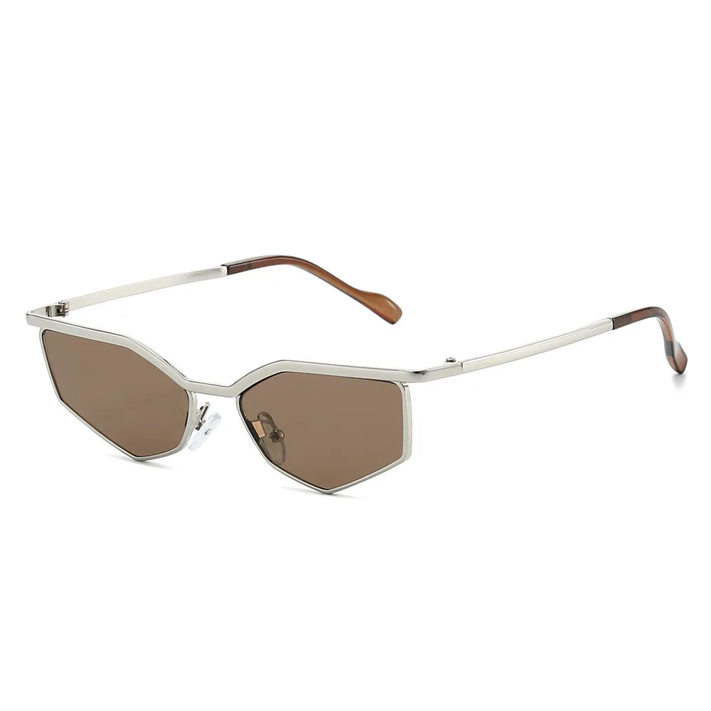 JNPCXI New Cat Eye Polygon Metal Sunglasses Women Shades UV400 Fashion Gradient Men Sun Glasses