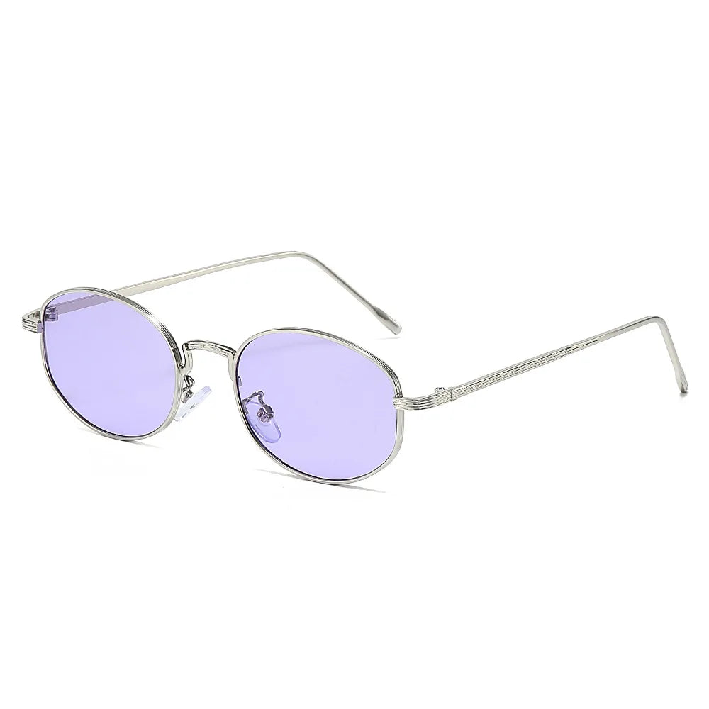 JNPCXI New Oval Metal Sunglasses Women Fashion Black Purple Shades UV400 Men Punk Sun Glasses