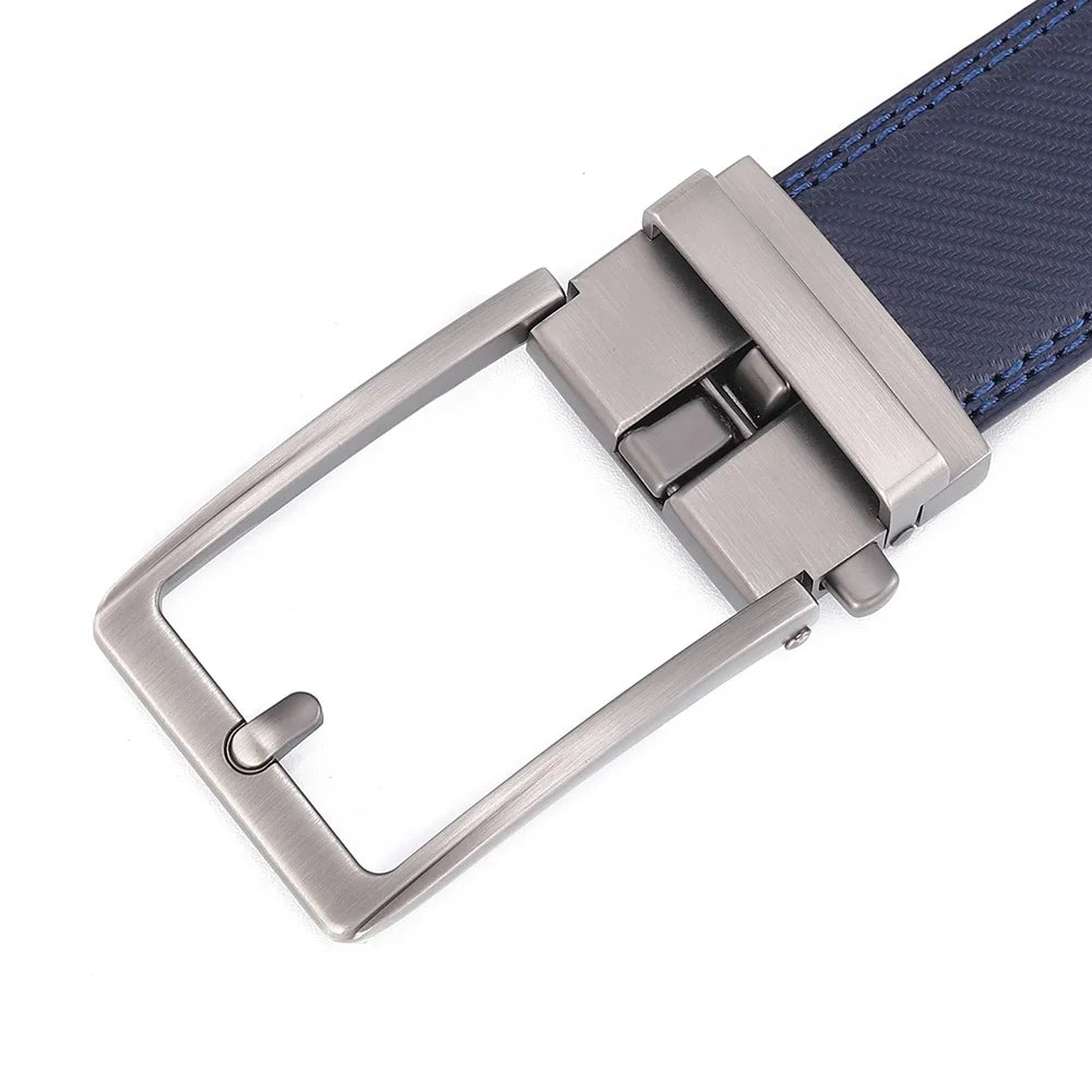 Blue Unisex Click Belt Genuine Leather Auto Buckle Luxury Strap for Men Jeans
