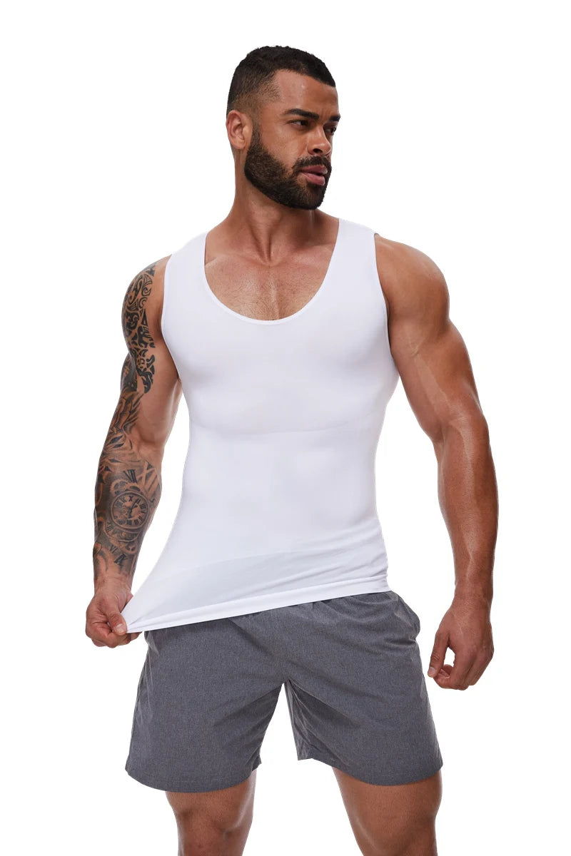 3PCs White Men Compression Shirt Tummy Control Slim Vest Waist Trainer Workout