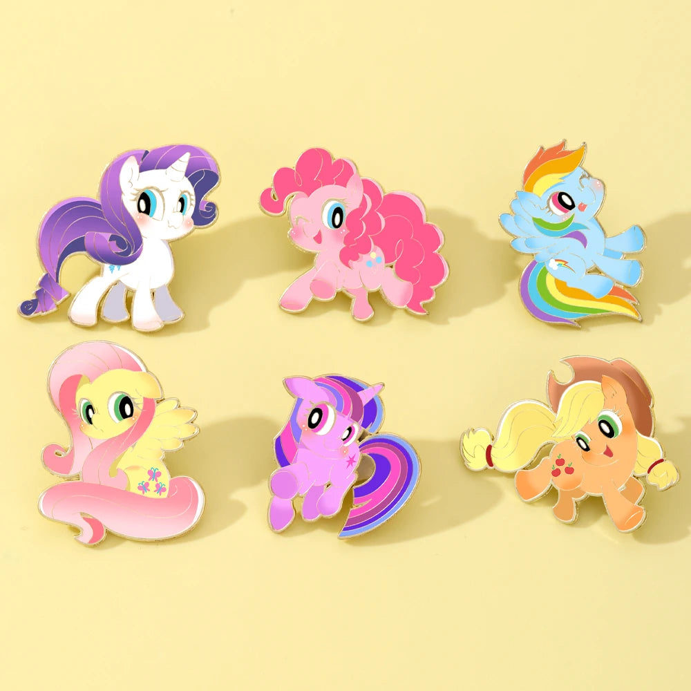 My Little Pony Pins 6pcs Set UV Printed Enamel Pins Cartoon Character Collection Brooches for MLP Fans Girls Kids Gift