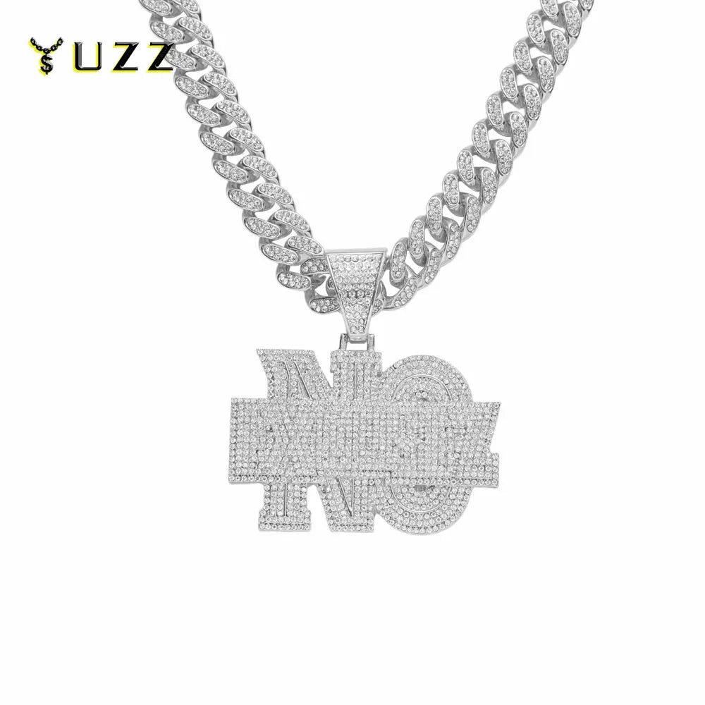 Men Hip Hop Lettes NO EXCUSEZ Pendant Necklace with 13mm Crystal Cuban Link Chain Iced Out Bling Necklaces Fashion Punk Jewelry