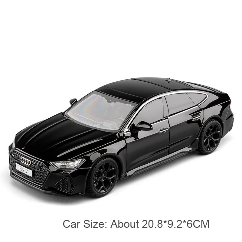 1:24 RS7 RS6 Miniature Car Model Diecast Alloy Toy Front Wheel Steering with Sound Light Pull Back Vehice Bookshelf Collectibles