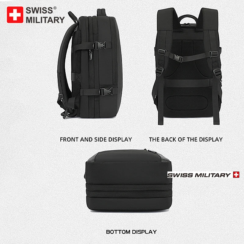 SWISS MILITARY Expandable Men Backpack Waterproof 15.6in Travel Laptop Backpack