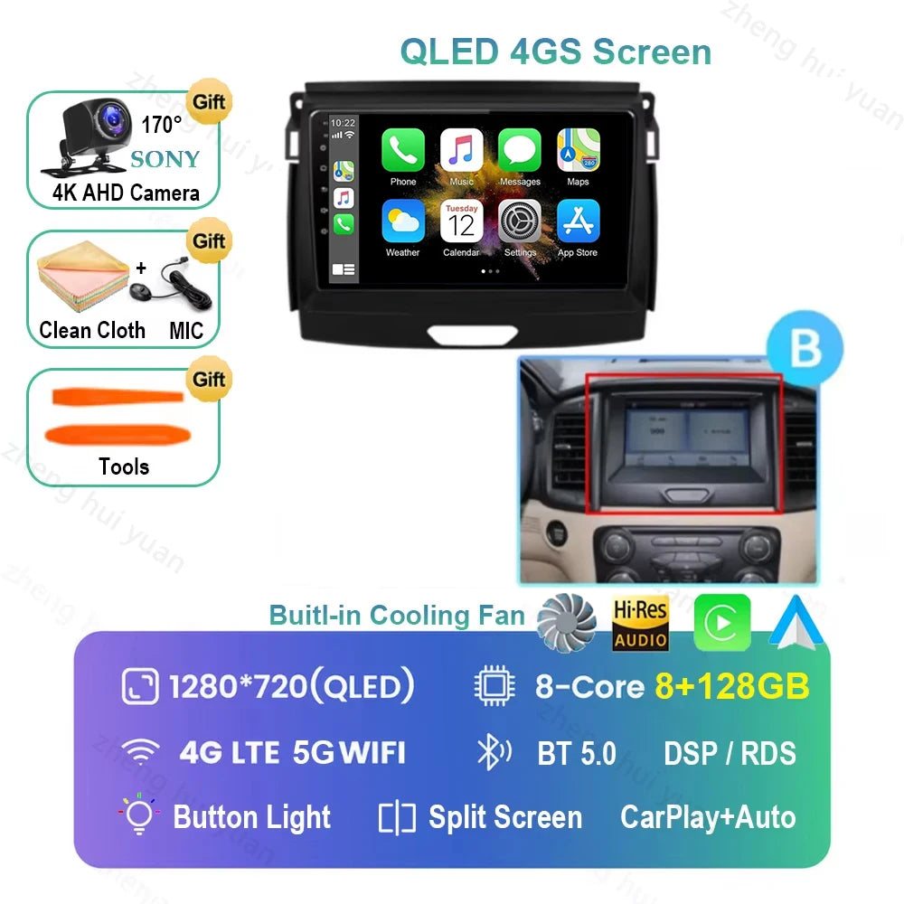 Android 16 CarPlay Auto For Ford Ranger 2015 - 2022 Car Radio Multimedia navigation video DVD Autoradio Stereo 2din 4G