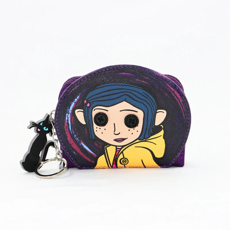 Coraline Face Circle Zip Wallet PU handbag multi-card folding pocket wallet