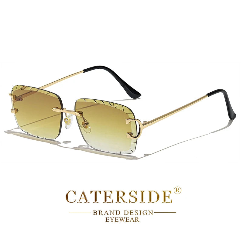 CATERSIDE Rimless Square Sunglasses Men Cupronickel Fashion Punk Gradient Sun Glasses Vintage Trendy Small Frame Eyewear UV400