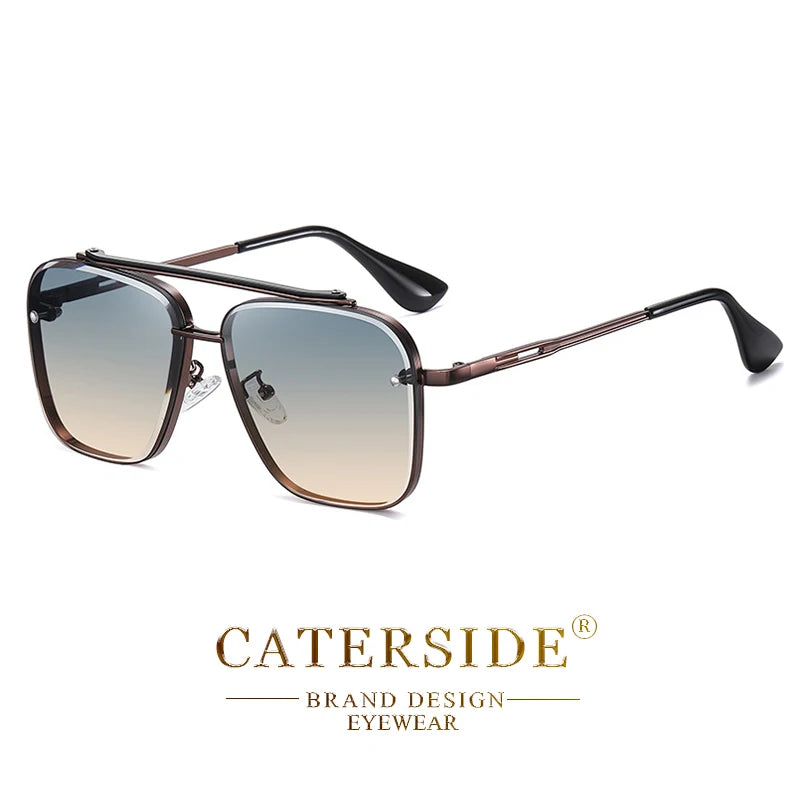 CATERSIDE Retro Metal Large Frame Sunglasses Men Flat Top Double Bridge High-Quality Sun Glasses Women Party Festival Eyewear