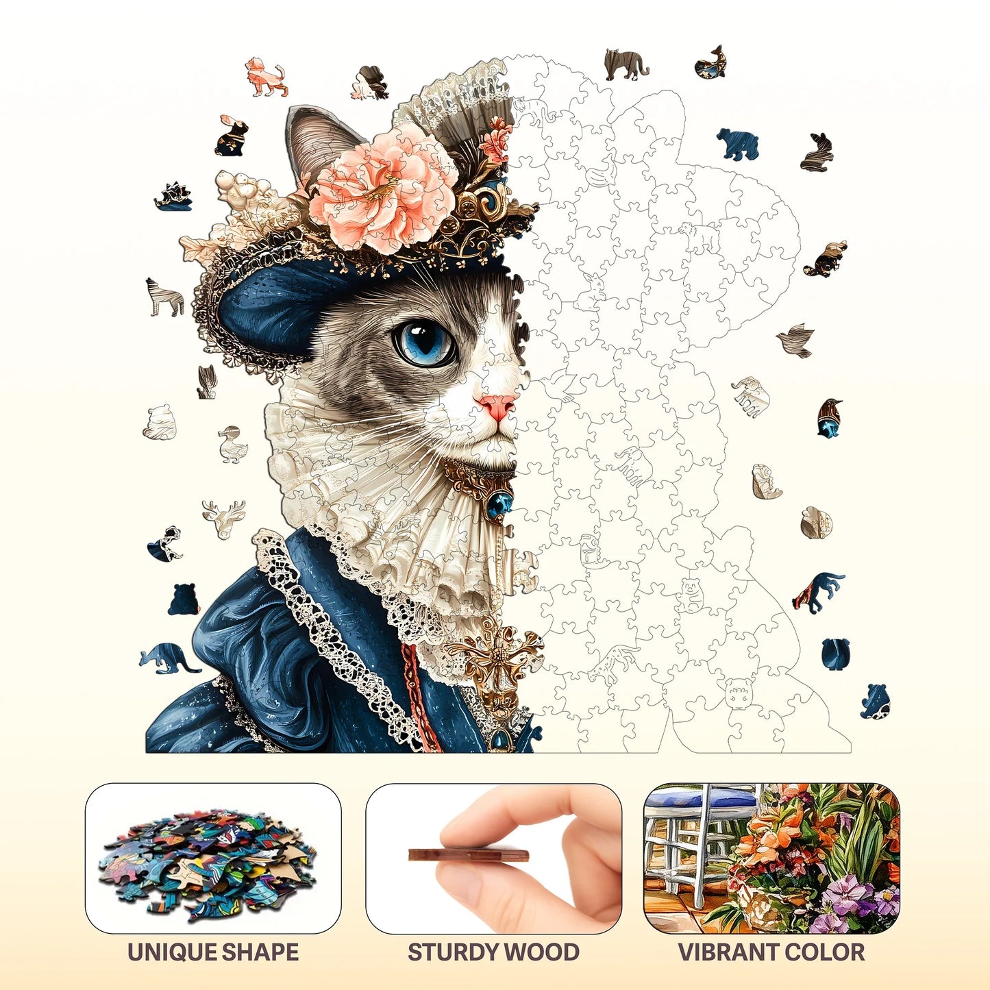 Retro Cat Portrait Wooden Jigsaw Puzzles Classic Home Decor Christmas and Halloween Gift Toy For Teen And Kid