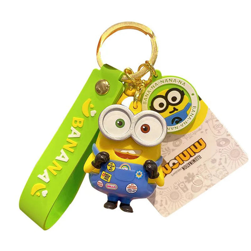 Kawai Minions Keychain Cartoon Toys Model Silicone Pendant Keyring Cosplay Hold