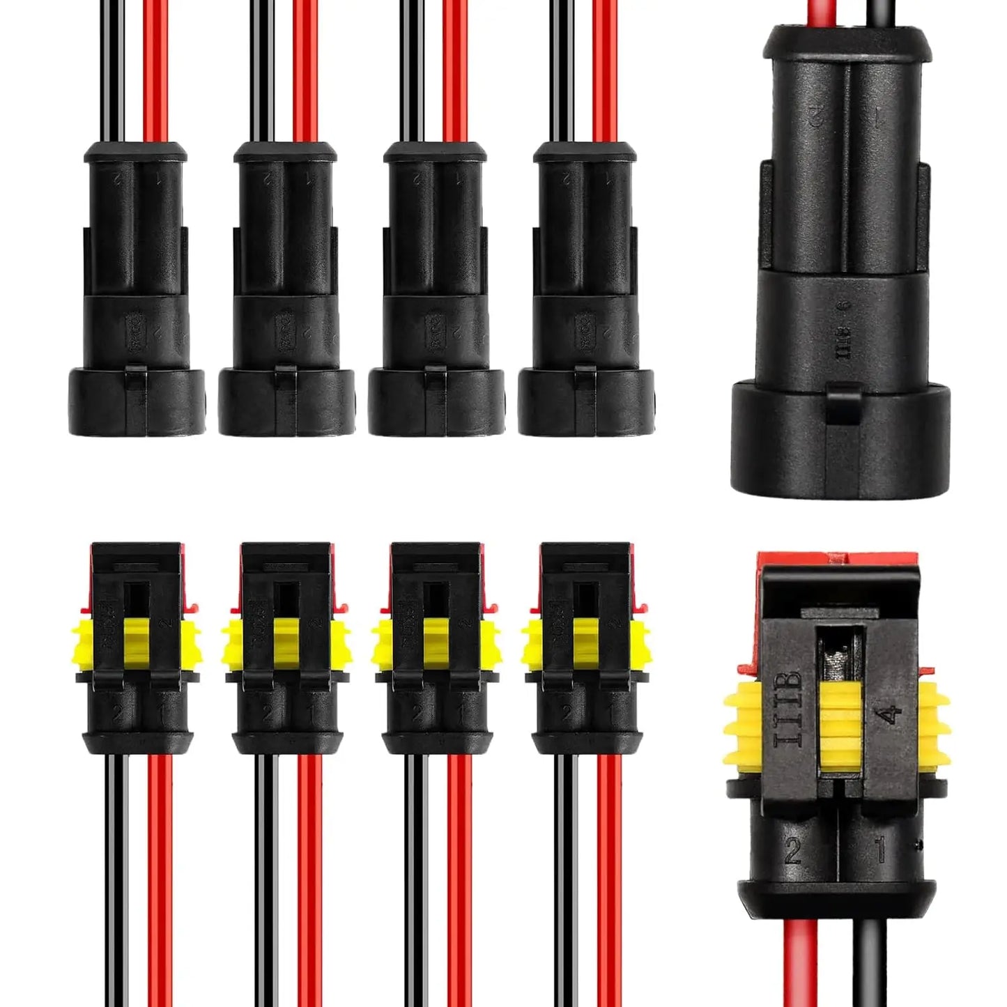 5sets 2Pin Way 16 AWG Waterproof Electrical Connectors, Male and Female Way 16 AWG Wire Harness Plug Socket Kit for Car Boat