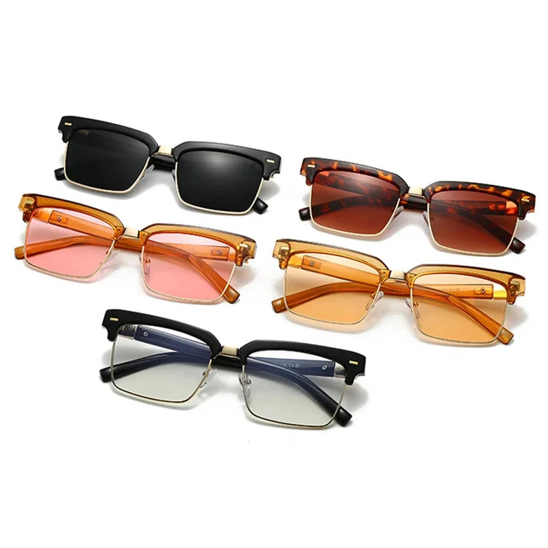 JNPCXI New Fashion Square Women Sunglasses Retro Rivets Men Clear Gradient Champagne Shades UV400 Sun Glasses