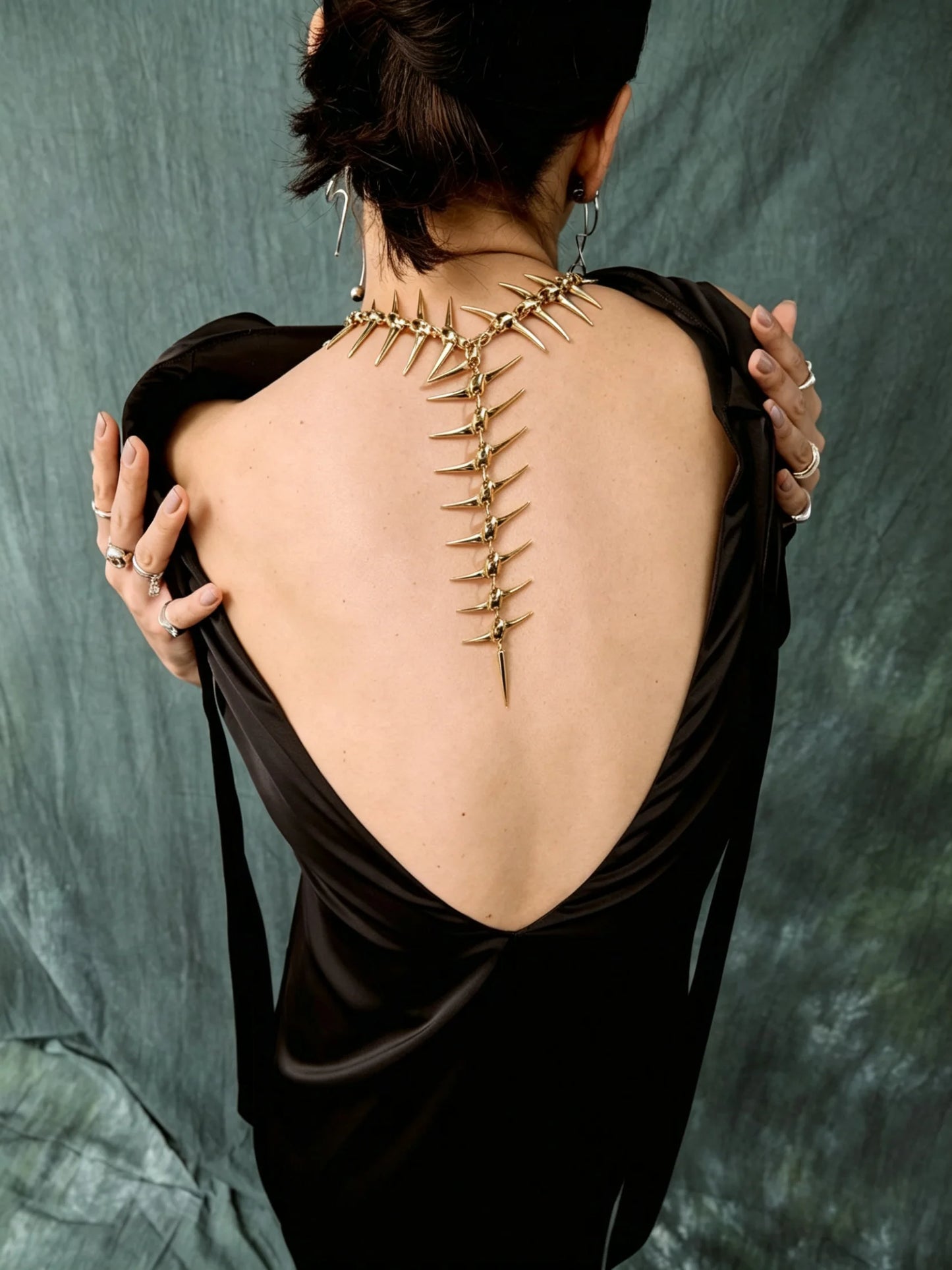 Avant Garde Gold Spine Back Chain Necklace for Women Statement Fishbone Body Jewelry for Backless Dress